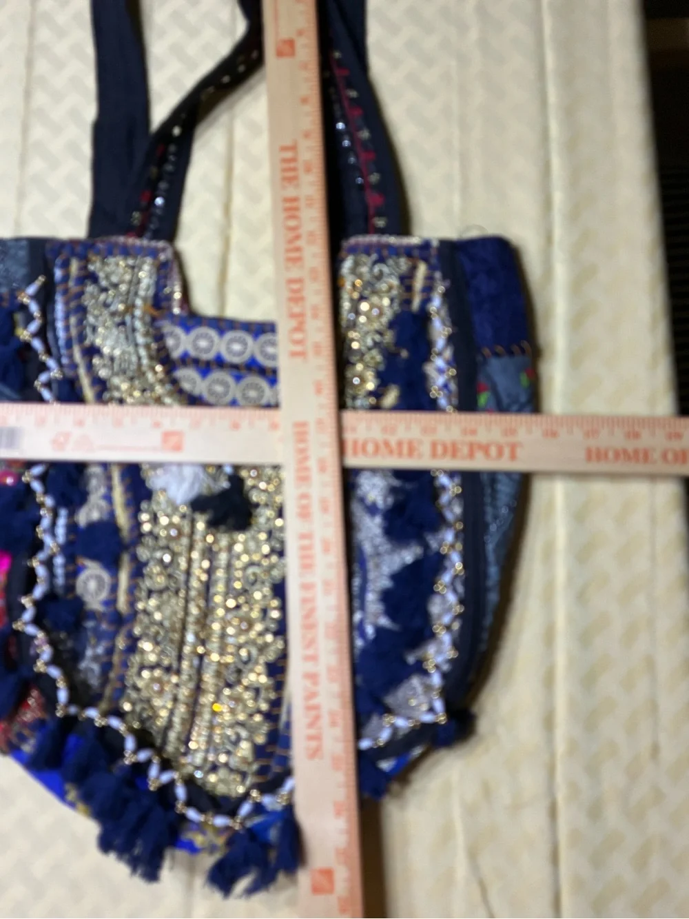 Jessica Taylor Embroidered and Beaded  Multicolor Boho Tote Bag with Tassels